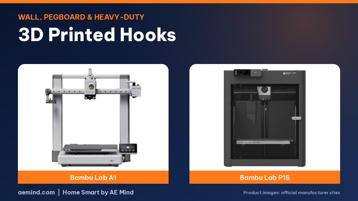 3D printed hooks, featuring Bambu Lab A1 and P1S