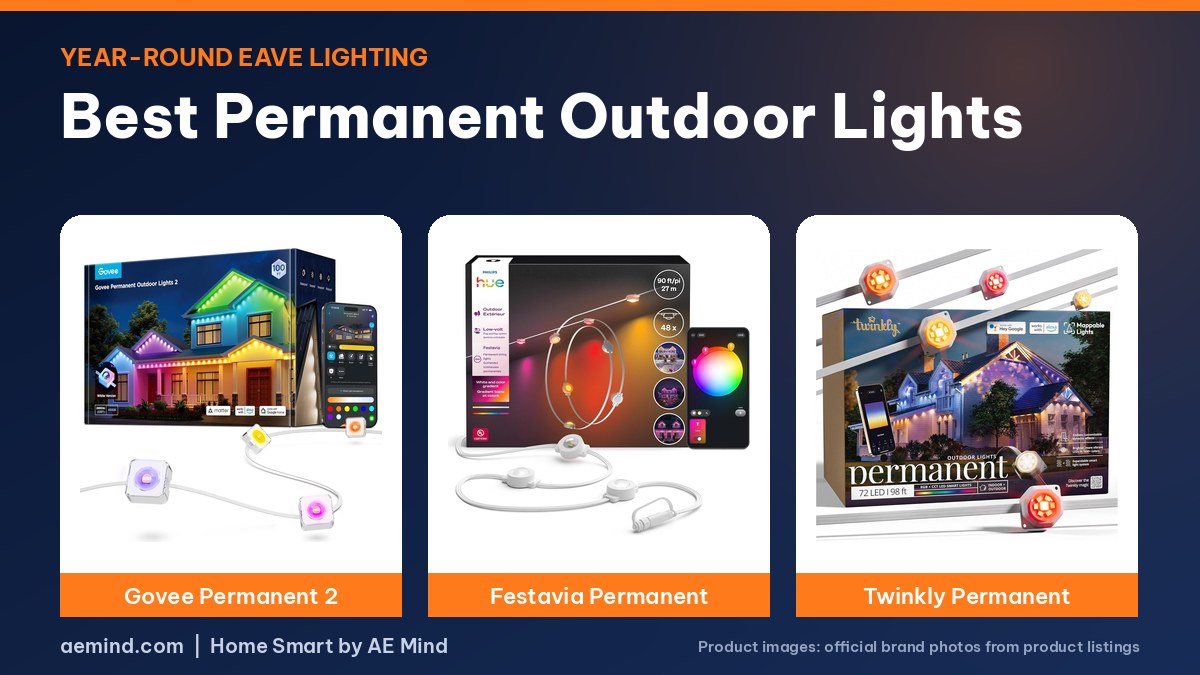 Best permanent outdoor lights: Govee, Philips Hue and Twinkly official product photos