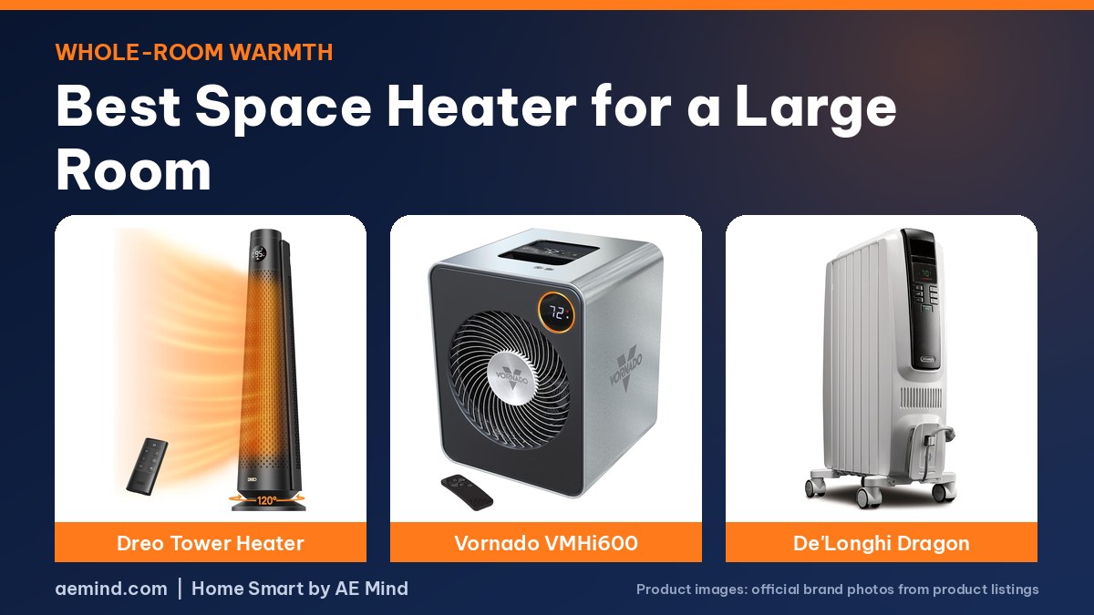 Best space heater for a large room: Dreo, Vornado and De'Longhi official product photos