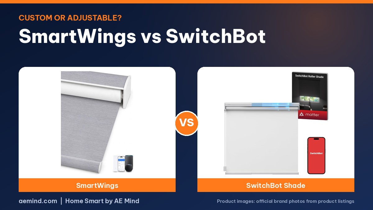 SmartWings vs SwitchBot: official product photos on a navy and orange background